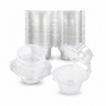 50 Pack Individual Cupcake Containers Stackable Deep Dome Plastic Holders for Muffins Desserts