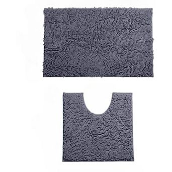 2 pc Bathroom Rug Set Soft Absorbent Chenille Microfiber Non-slip Machine Washable Plush Mats