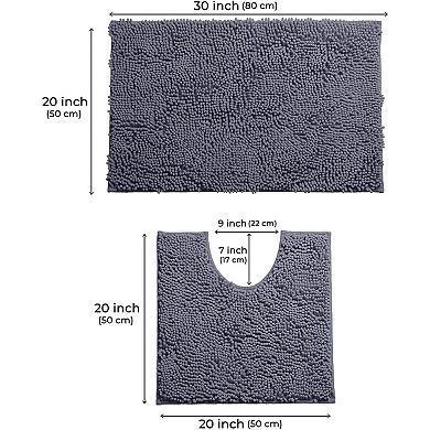 2 Piece Bathroom Rug Set Soft Absorbent Chenille Microfiber Non-slip Machine Washable Plush Mats