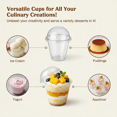 50 Sets 9Oz Clear Plastic Cups Dome Lids Disposable Dessert Parfait Ice Cream Pudding Jello Shot