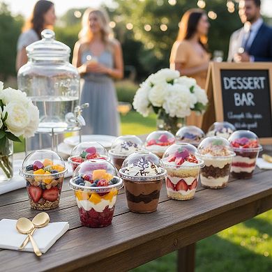 50 Sets 9Oz Clear Plastic Cups Dome Lids Disposable Dessert Parfait Ice Cream Pudding Jello Shot