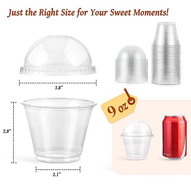 50 Sets 9Oz Clear Plastic Cups Dome Lids Disposable Dessert Parfait Ice Cream Pudding Jello Shot