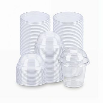 50 Pack 8oz Clear Plastic Cups with Dome Lids Hole for Ice Cream Parfait Dessert
