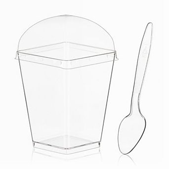 50 Pack 5 Oz Clear Plastic Dessert Cups w/ Lids & Spoons for Pudding Fruit Mousse Yogurt Party