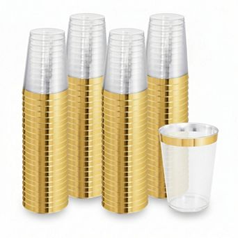 100 Pack 12 Oz Disposable Plastic Cups Golden Rim Tumblers for Party Wedding