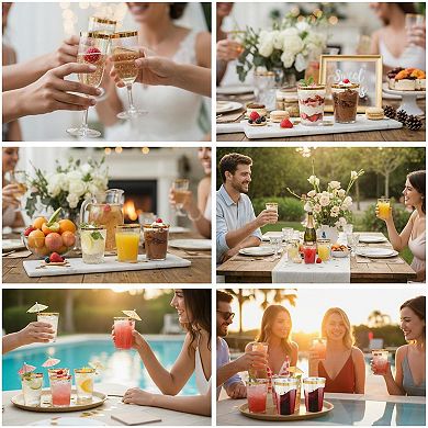 100 Pack 12 Oz Disposable Plastic Cups Golden Rim Tumblers for Party Wedding
