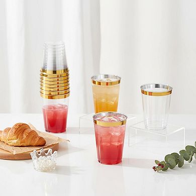 100 Pack 12 Oz Disposable Plastic Cups Golden Rim Tumblers for Party Wedding