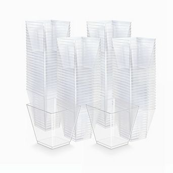 8oz Square Clear Plastic Dessert Cups 100 pc Disposable Parfait Appetizer Cups for Party Wedding
