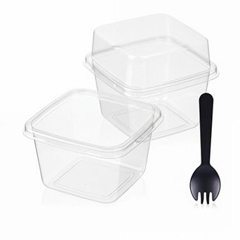 50 ct 8oz Square Plastic Dessert Cups with Lids Sporks Clear Yogurt Parfait Mousse Fruit Pudding