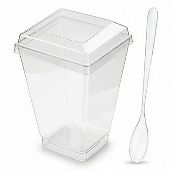 100 Pack 5oz Plastic Mini Dessert Cups Lids Spoons BPA Free Recyclable Parfait Appetizer Party