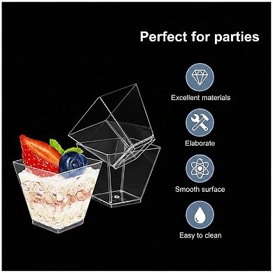 50pcs Square Mini Plastic Dessert Cups 3.5oz Clear Parfait Cups for Desserts Appetizers Ice Cream