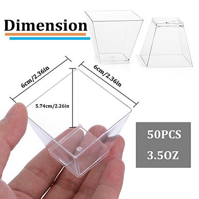 50pcs Square Mini Plastic Dessert Cups 3.5oz Clear Parfait Cups for Desserts Appetizers Ice Cream