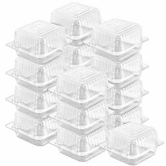 50 Count Clear Plastic Hinged Take Out Containers Clamshell Food Trays for Dessert Snack Cake Slice