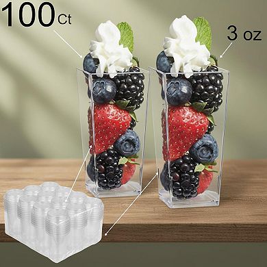 Tall Square 3oz Plastic Mini Dessert Cups 100 Count