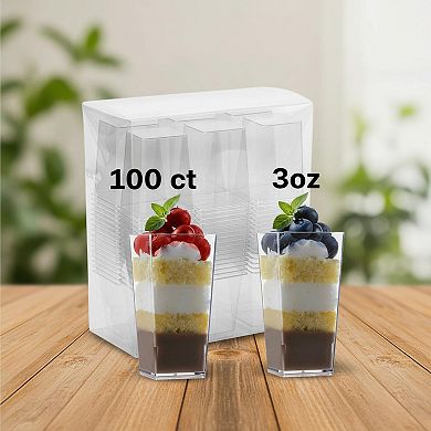 Tall Square 3oz Plastic Mini Dessert Cups 100 Count