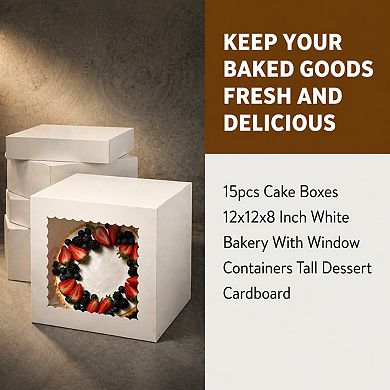 15pcs Cake Boxes with Window Sturdy Cardboard Bakery Containers for Desserts
