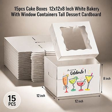 15pcs Cake Boxes with Window Sturdy Cardboard Bakery Containers for Desserts