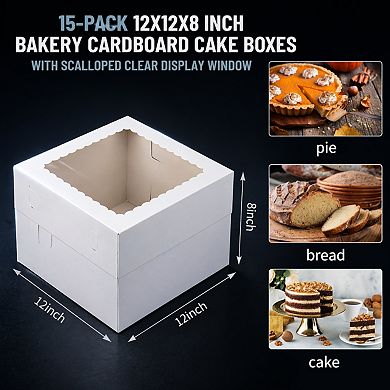 15pcs Cake Boxes with Window Sturdy Cardboard Bakery Containers for Desserts