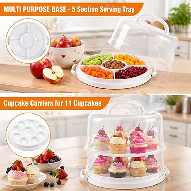 Cake Carrier With Lid Handle Food Grade Plastic 10 Inch Cupcake Pie Transport Multipurpose