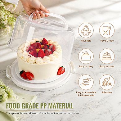 Cake Carrier With Lid Handle Food Grade Plastic 10 Inch Cupcake Pie Transport Multipurpose