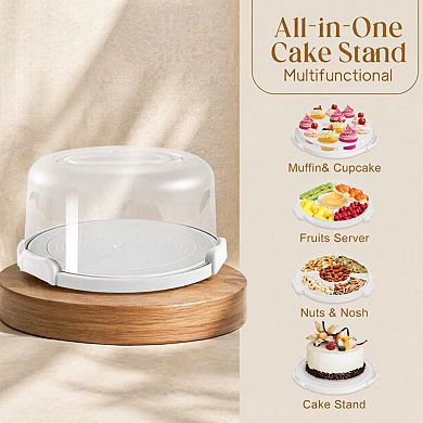 Cake Carrier With Lid Handle Food Grade Plastic 10 Inch Cupcake Pie Transport Multipurpose