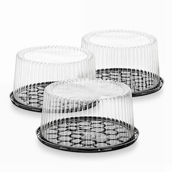 3 Plastic Disposable Cake Containers w/Dome Lids & Boards 10-11 in Round 2-3 Layer Holder Display