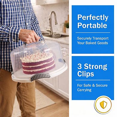 Extra Large Cake Carrier Storage Holds 13" Cake, Lockable Clear Dome, Dishwasher Safe