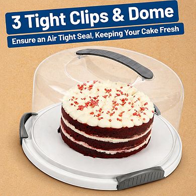 Extra Large Cake Carrier Storage Holds 13" Cake, Lockable Clear Dome, Dishwasher Safe