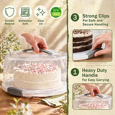 Extra Large Cake Carrier Storage Holds 13" Cake, Lockable Clear Dome, Dishwasher Safe