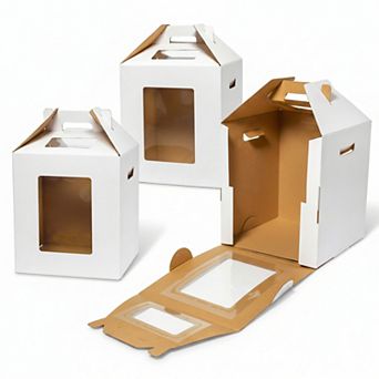 3 Pack Tall Cake Boxes 10x10x12 Inch Disposable Layer Baking With Window Handle Bakery Transport