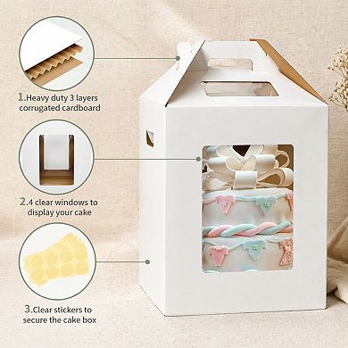 3 Pack Tall Cake Boxes 10x10x12 Inch Disposable Layer Baking With Window Handle Bakery Transport