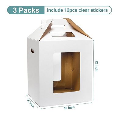 3 Pack Tall Cake Boxes 10x10x12 Inch Disposable Layer Baking With Window Handle Bakery Transport