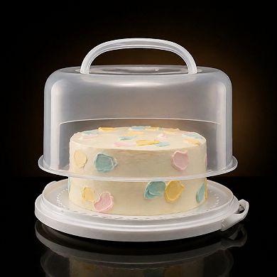 10 Inch Round Cake Carrier Stand With Handles Lids Anti-Slipped Tray Durable Lock