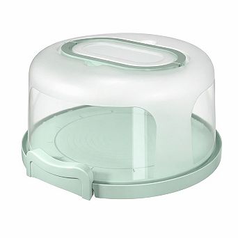Round Cake Carrier: Two-Sided Holder, 5-Section Tray, Portable Clear Cover, Sturdy Clamps,