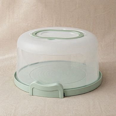 Round Cake Carrier: Two-Sided Holder, 5-Section Tray, Portable Clear Cover, Sturdy Clamps,
