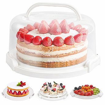 Cake Carrier with Lid and Handle Holds 10 Inch Cake and Cupcakes