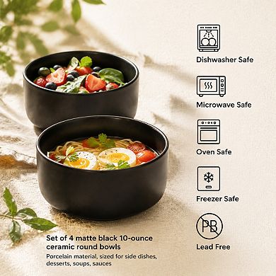 10 Ounces Ceramic Bowl Set 4 Pack Matte Porcelain Multi Use Small Dishes