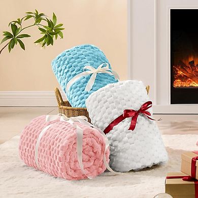 3D Jacquard Fleece Throw Blanket, Super Soft Cozy Warm Decorative