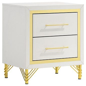 FurniFact White and Gold Nightstand Elegant 2 Drawer Nightstand for Bedroom