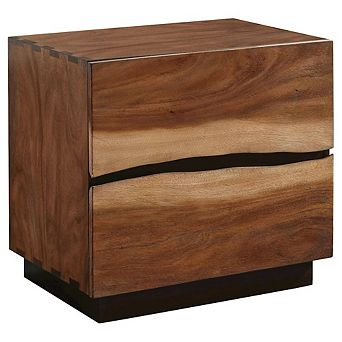 FurniFact Farmhouse Walnut Nightstand Dark Wood Nightstand with Two Drawers