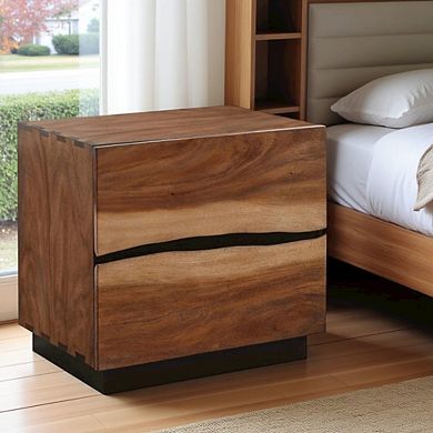 FurniFact Farmhouse Walnut Nightstand Dark Wood Nightstand with Two Drawers