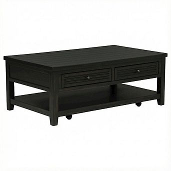 FurniFact Rectangular Distressed Java Coffee Table with 2 Drawers and Coastal Style