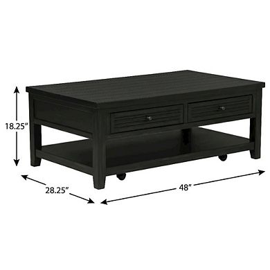 FurniFact Rectangular Distressed Java Coffee Table with 2 Drawers and Coastal Style