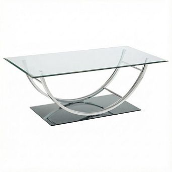 FurniFact Rectangular Silver U-Shaped Coffee Table with Glass Top and Chrome Frame