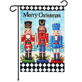 G128 Merry Christmas Three Nutcrackers Garden Flag 12x18 in Double Sided Christmas Decoration