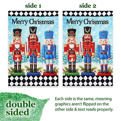 G128 Merry Christmas Three Nutcrackers Garden Flag 12x18 In Double Sided Christmas Decoration