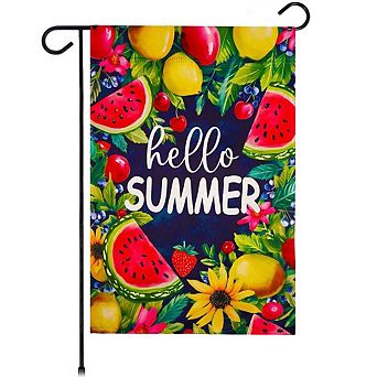 G128 Hello Summer Watermelon Fruit Garden Flag 12x18 in Double Sided Summer Decoration
