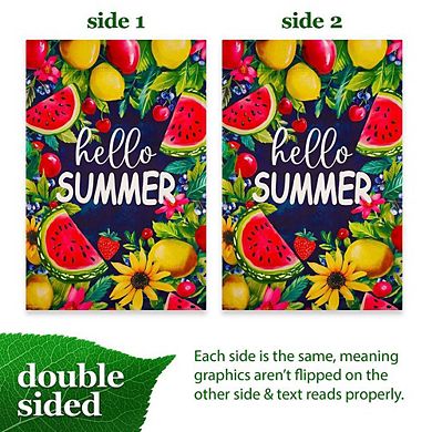 G128 Hello Summer Watermelon Fruit Garden Flag 12x18 In Double Sided Summer Decoration
