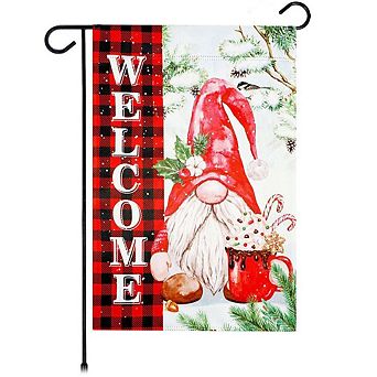 G128 Welcome Christmas Gnome Plaid Garden Flag 12x18 in Double Sided Christmas Decoration
