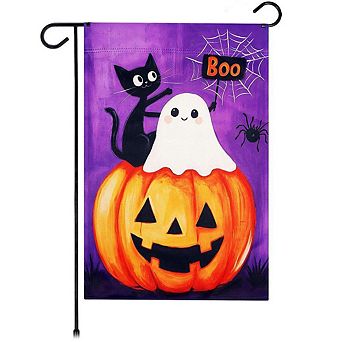 G128 Halloween Ghost Cat Pumpkin Garden Flag 12x18 in Double Sided Halloween Decoration